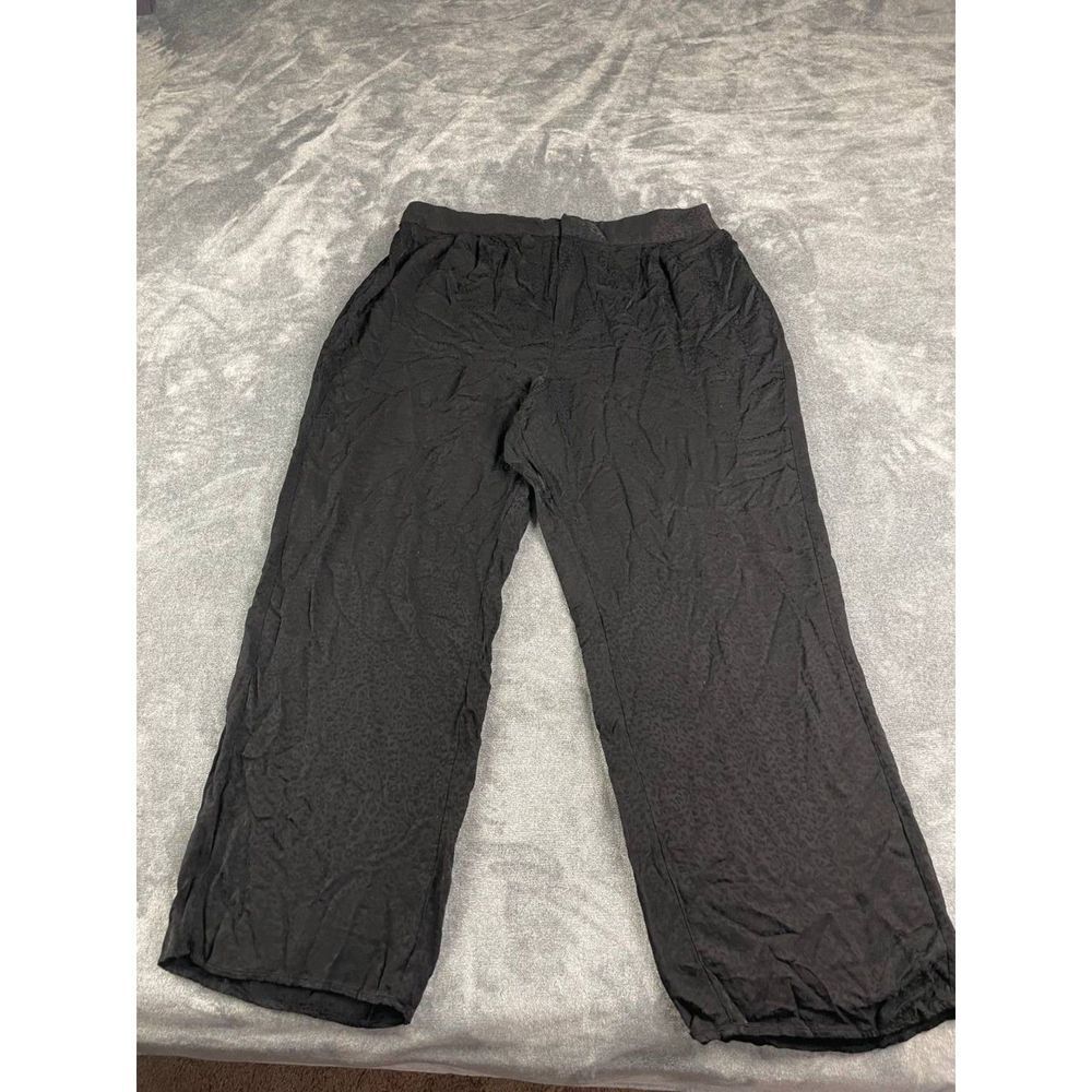 Good American Women's Pleated Pants Size 5/2X Black Leopard Print Rayon Viscose